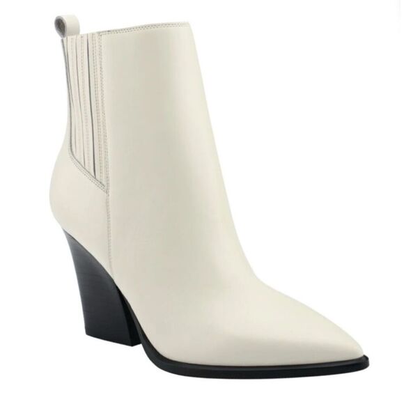 Marc Fisher Merkel Heeled Leather Western Booties size 9 Ivory - Picture 1 of 11